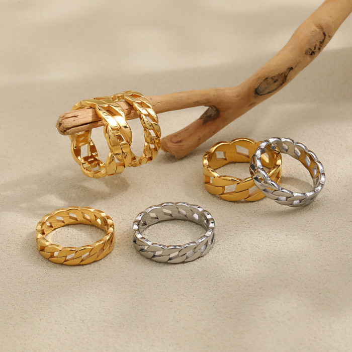 Chain Fashion Wide Version Smooth Ring Cuban Chain Titanium Steel Ring Trendy Unisex Minimalist Style Jewelry, Necklaces