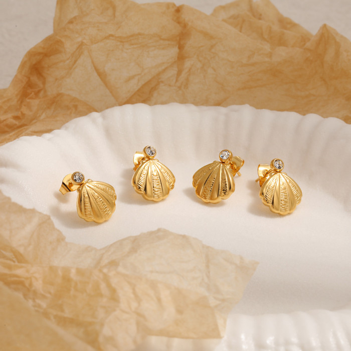 Korean Style Elegant Minimalist Niche Ins Fan-shaped Shell Ocean Style Earrings for Women Fashionable High-end Titani...