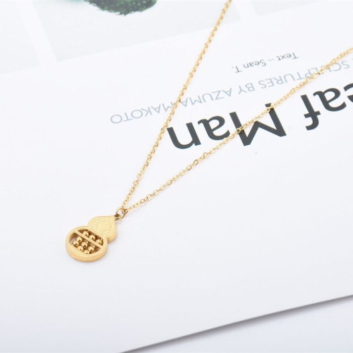Chinese Ethnic Style Fu Character Ruyi Guanban Gourd Necklace Personalized Beads Adjustable Women's Titanium Steel Clavicle Chain