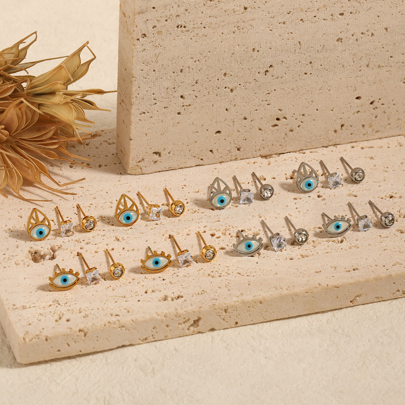 European and American Fashion Personality Eye Zircon Small Stackable Earrings for Women Ins Style Niche High-end Titanium Steel Ear Jewelry