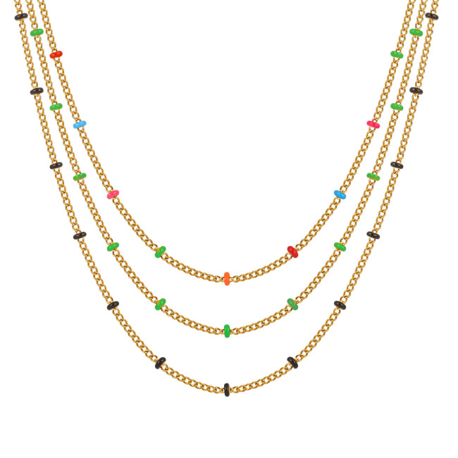 Fashionable Personality Simple Side Chain Clip Bead Drop Glue Colorful Bead Necklace for Women Gold Collarbone Chain
