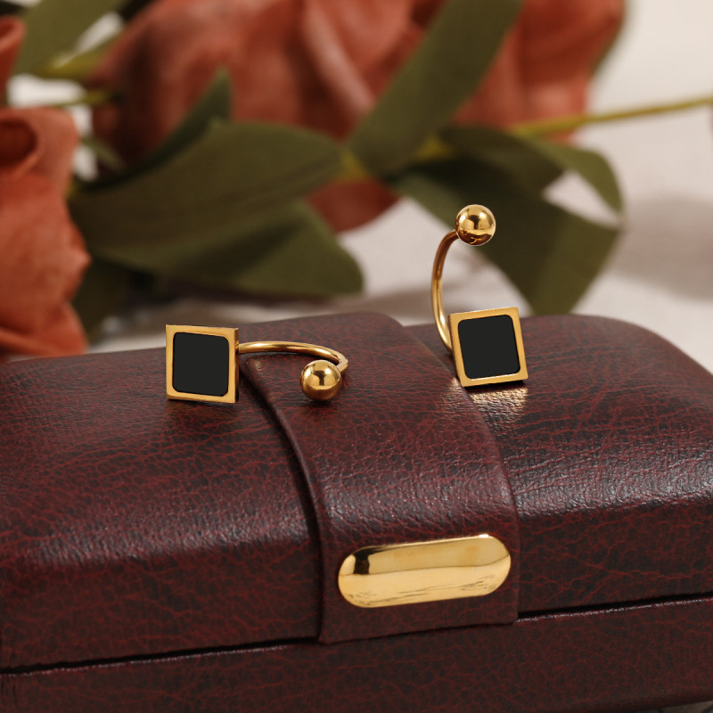 Fashion New Light Luxury Niche Geometric Square Black Resin Ear Bone Stud Korean Ins Style Personality Twist Screw Earrings