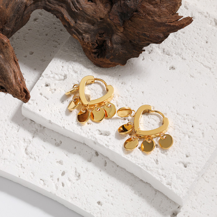 Korean Style Ins Niche New Geometric Round Heart Earrings for Women Fashionable Personality Gold-Plated Titanium Steel Heart-Shaped Earrings