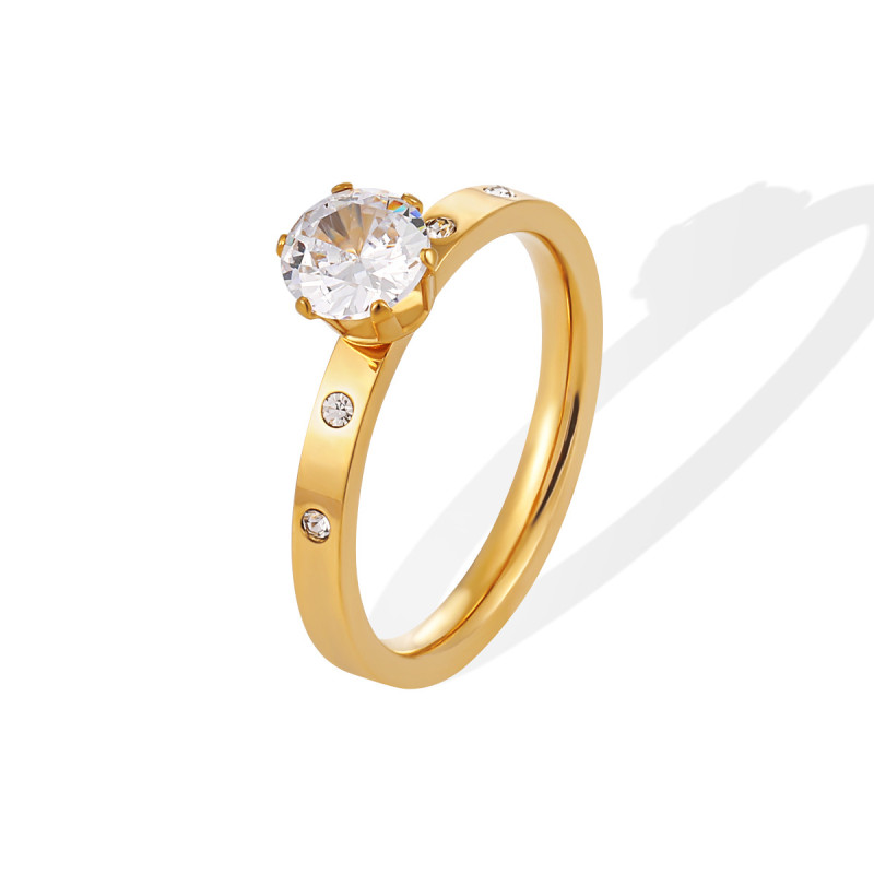 Japanese and Korean Simple High-End Five-Diamond Six-Prong Ring Diamond Ring for Women Fashionable Light Luxury Personality Versatile Titanium Steel Index Finger Ring