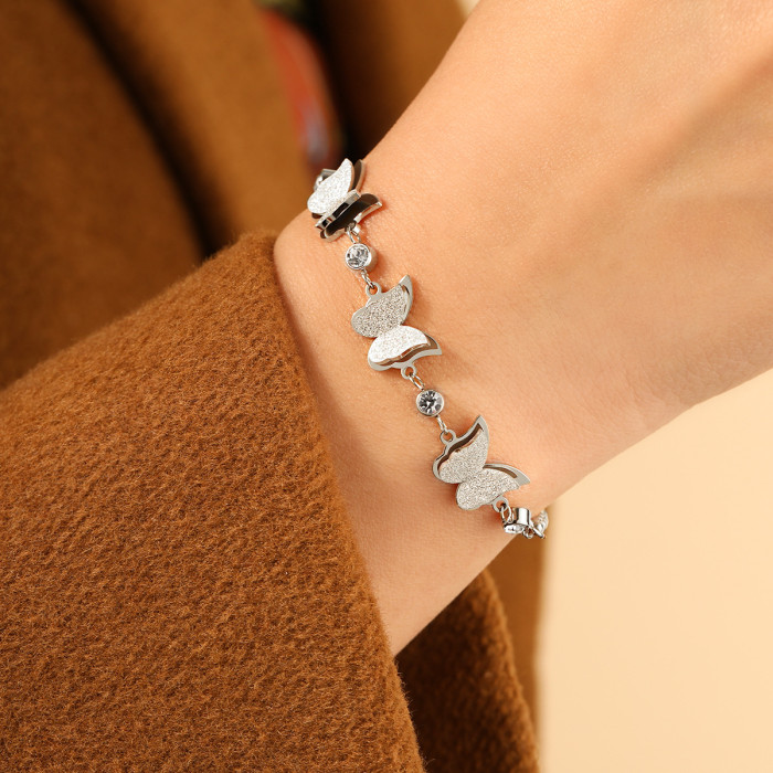 Korean Style Simple Fashion Niche Design Matte Butterfly Adjustable Bracelet for Women High-end Titanium Steel Jewelry