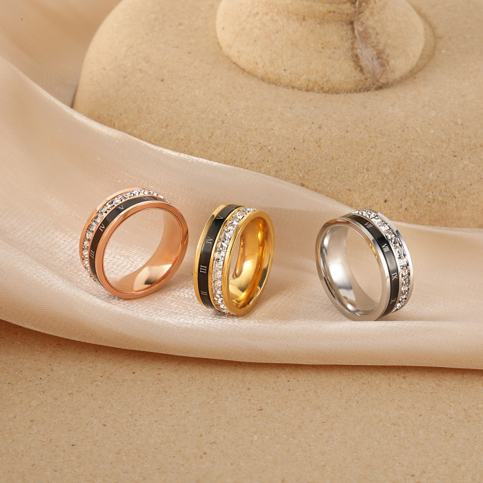 Korean and Japanese New Style High-End Light Luxury Niche Rotating Roman Numeral Ring for Women Fashionable Personality Titanium Steel Index Finger Ring