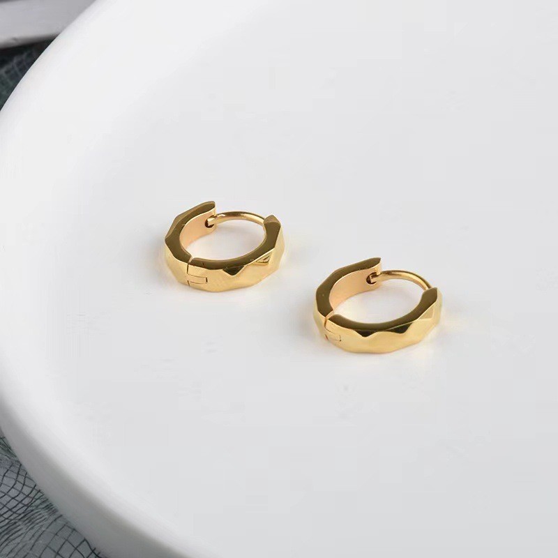 Rhombus Irregular Pattern Circle Earrings Ins Personality Japanese and Korean New Style Simple Versatile Titanium Steel Small Hoop Earrings