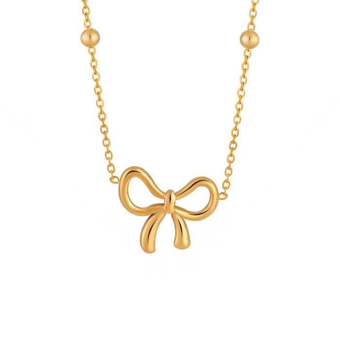 Korean Style INS Wind Elegant Sweet Bowknot Necklace Fashion Simple Niche Design High-end Titanium Steel Clavicle Chain