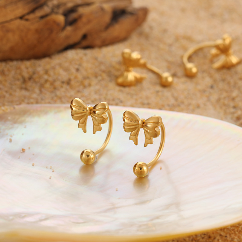 Korean Style Ins Fashion Exquisite Simple Screw Ear Bone Stud Anti-Lost Anti-Hair Hanging Stainless Steel Gold-Plated Earrings