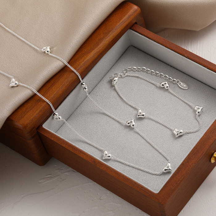 Korean Style New Niche Eight-Pointed Star Heart Necklace Titanium Steel Silver-Plated Heart Bracelet Fashionable Pers...