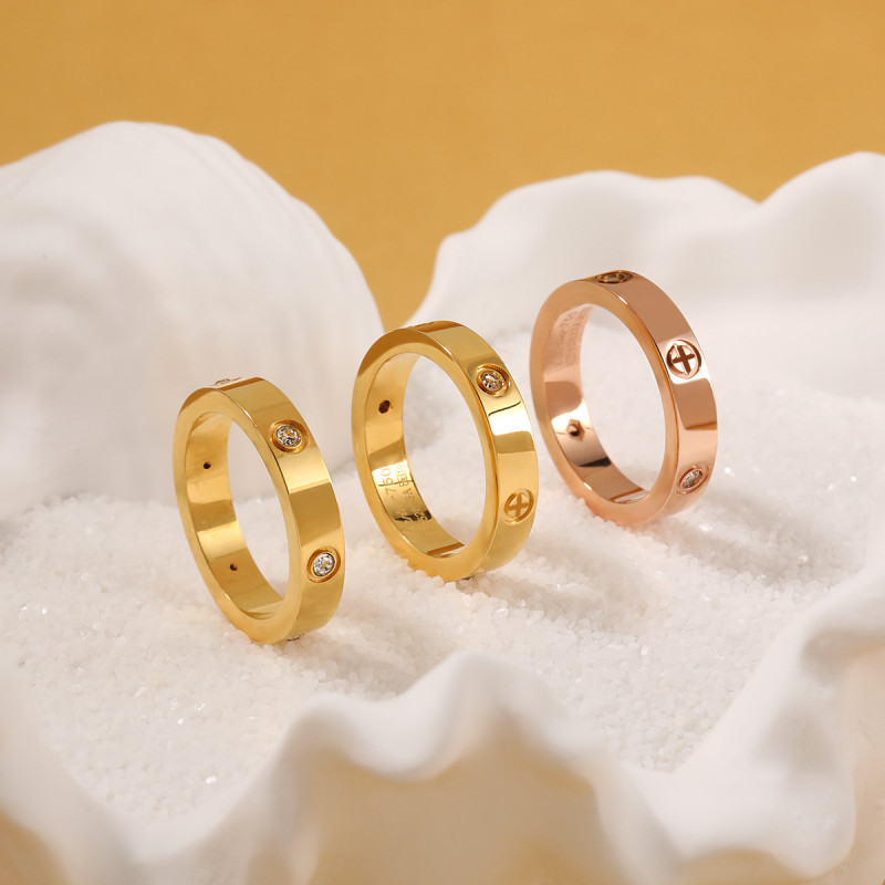 Korean Style Light Luxury Minimalist Six Diamond Ring Fashionable Personality Ins Niche High-end Feel Gold-plated Titanium Steel Index Finger Ring