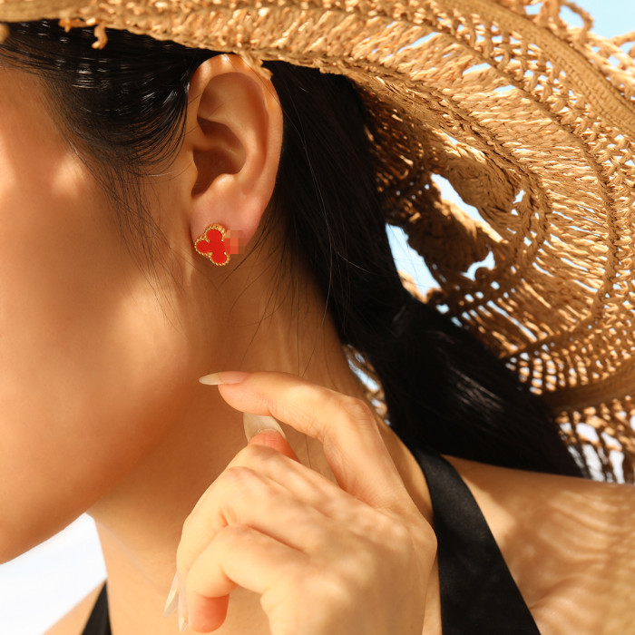 Light Luxury Four-Leaf Clover Earrings Elegant Titanium Steel Fashion Korean Style Ins Style Vacuum Coating PVD Gold...