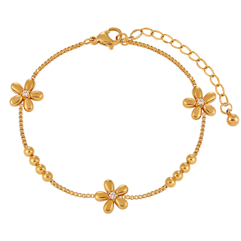 Korean Style New Elegant Simple Ins Style Three Flower Bead Bracelet for Women Fashionable Personality Gold-Plated Titanium Steel Jewelry