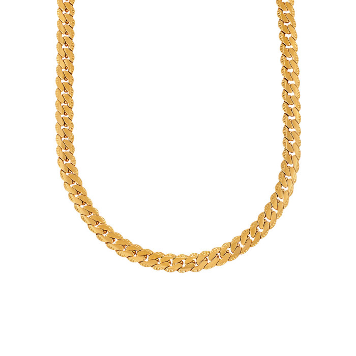 European and American Style Personality Trend Hip-Hop Niche Flat NK Embossed Chain Necklace Fashion Gold-Plated Titanium Steel Couple Cuban Chain