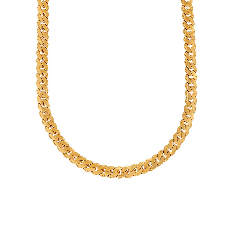 European and American Style Personality Trend Hip-Hop Niche Flat NK Embossed Chain Necklace Fashion Gold-Plated Titanium Steel Couple Cuban Chain
