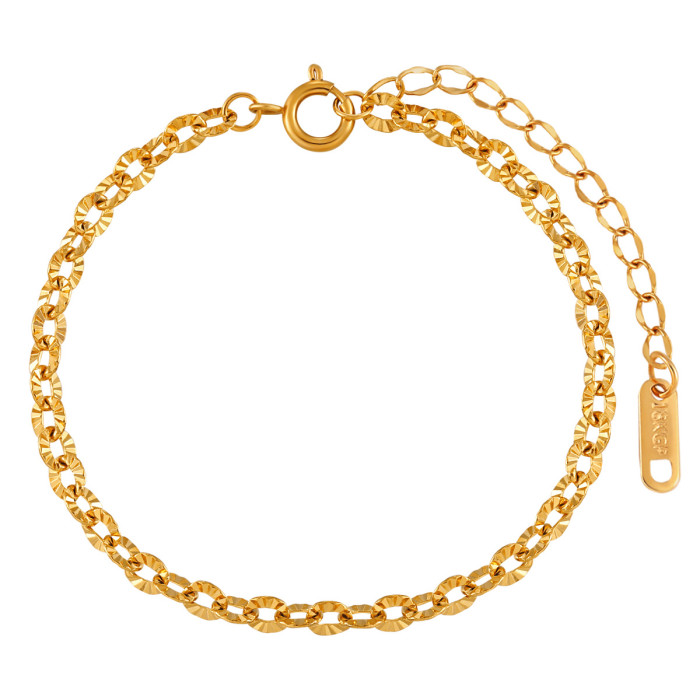 Fashion INS Stainless Steel O-shaped Buckle Embossed Chain Double Buckle Twist Bracelet Titanium Steel PVD Gold Plate...