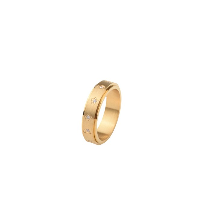 Star Moon Stone-Inlaid Ring for Men and Women, Rotatable Stress Relief Ring, Style Titanium Steel Casting Anti-Fade...