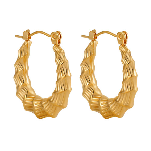 European and American New Retro Style Textured Bamboo Earrings for Women Fashionable Personality High-end Titanium Steel U-shaped Buckle Hoop Earrings