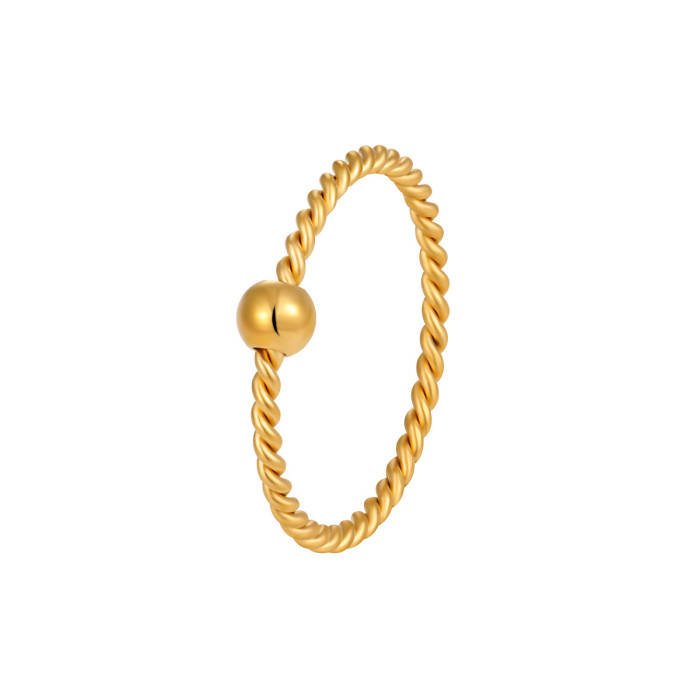 Korean Style New Niche Personality Gold Fortune Bead Braided Single Bead Ring for Women Fashion Gold-Plated Titanium Steel Index Finger Ring