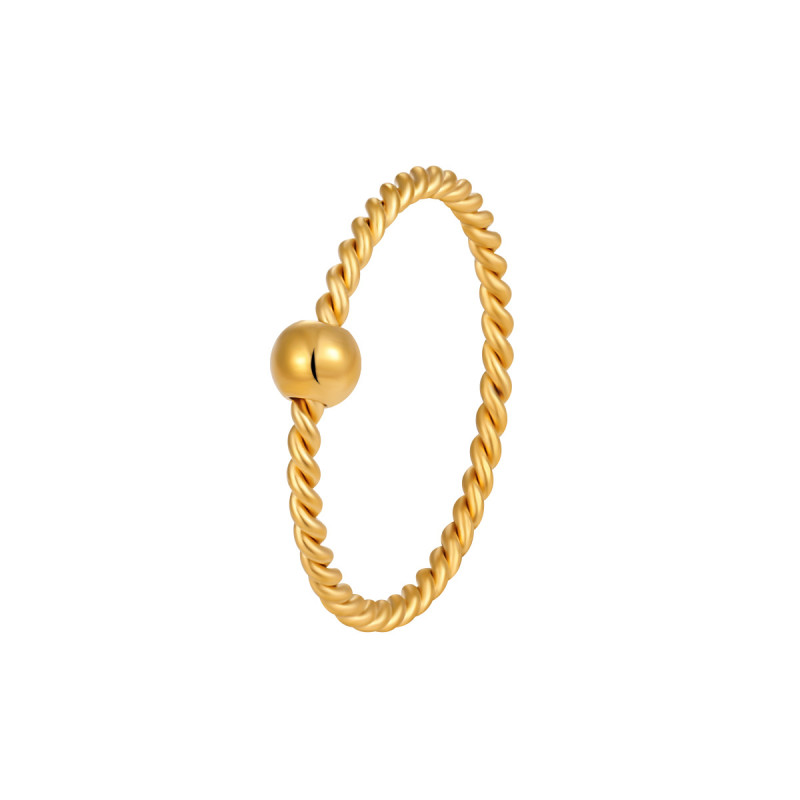 Korean Style New Niche Personality Gold Fortune Bead Braided Single Bead Ring for Women Fashion Gold-Plated Titanium Steel Index Finger Ring