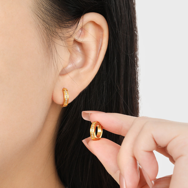 European and American Cross-Border Simple Elegant Light Luxury CNC Fashion Inlaid Stone Earrings for Women Personality Versatile High-End Titanium Steel Ear Jewelry