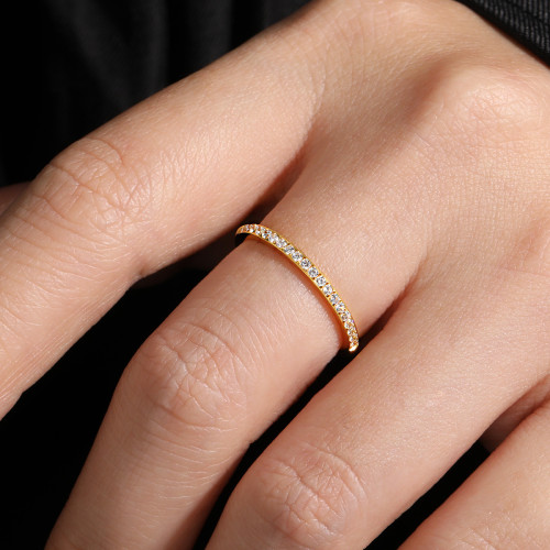 Korean Style Light Luxury Half Circle CNC Inlaid Stone Fashion Ring Niche Personality Simple Versatile High-end Titanium Steel Ring