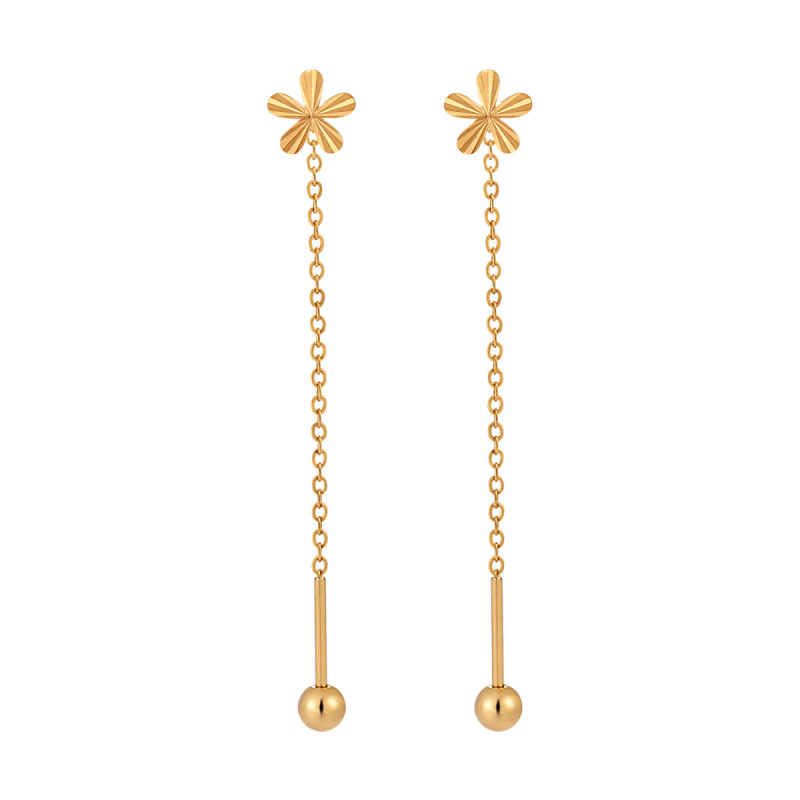 Korean Style Simple Elegant Niche Design Laser Surface Small Flower Threader Earrings for Women Fashionable Personality Gold-Plated Titanium Steel Ear Jewelry