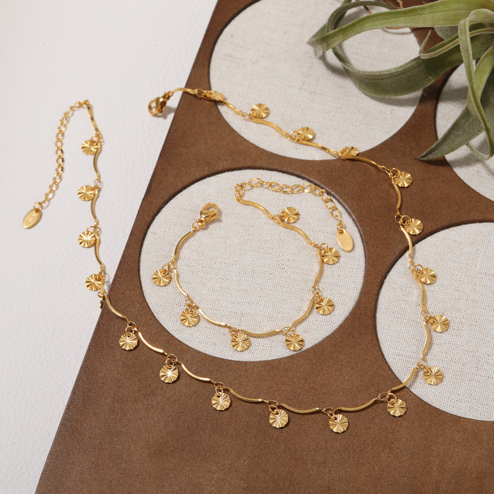 European and American Trendy Fashion Niche Design Sun Petal Handmade Necklace Bracelet High-end Titanium Steel Jewelry Set