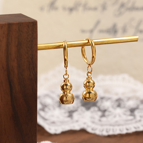 New Chinese Style Niche New Lucky Fortune Character Gourd Earrings for Women Fashionable Personality High-end Titanium Steel Earrings