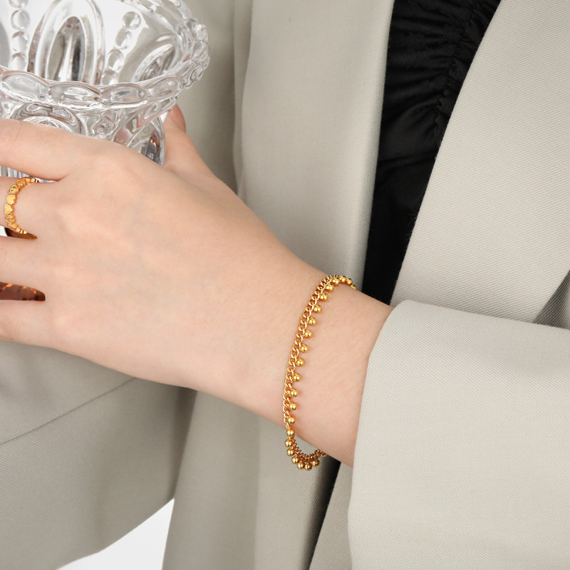 Cross-Border Fashion Exotic Style Exaggerated Niche Round Bead Bracelet for Women European and American Style Tassel Design Titanium Steel Hand Jewelry