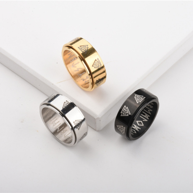 New Korean Style Viking Symbol Rotatable Ring Simple Versatile Elegant Design Stress Relief Titanium Steel Unisex Ring