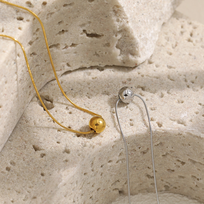 Korean Version Ins Style Fashion Simple Fortune Bead Necklace for Women High-end Versatile Gold Round Bead Titanium Steel Collarbone Chain