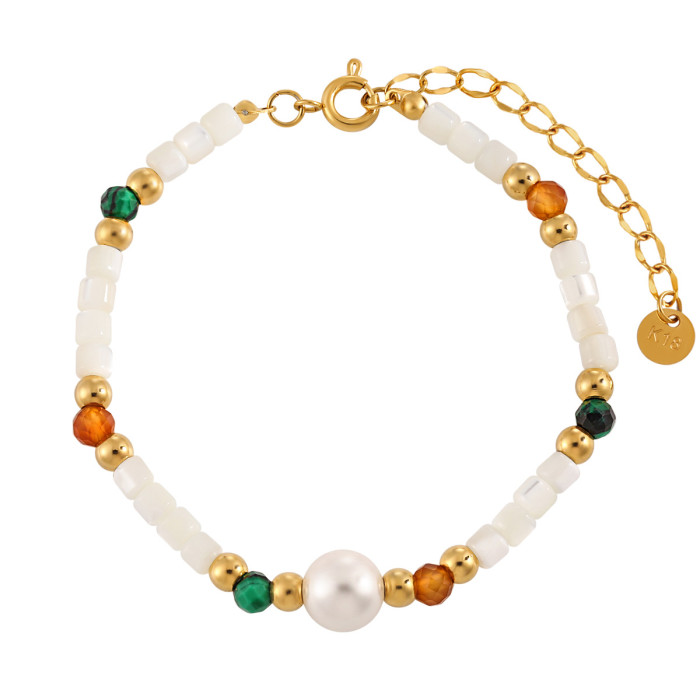 Ethnic Style Dopamine Color Natural Stone Shell Bracelet for Women Fashionable Personality Temperament Niche Titanium Steel Collarbone Necklace