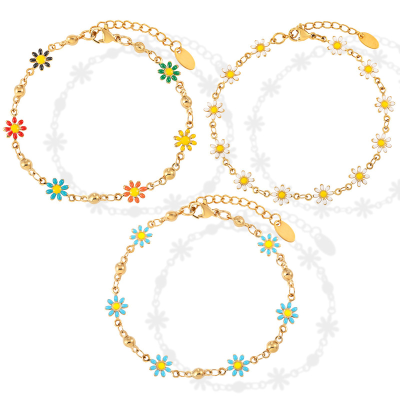 European and American Cross-Border Hot Sale High-End Niche Simple Light Luxury Bohemian Daisy Titanium Steel Bracelet Jewelry for Women