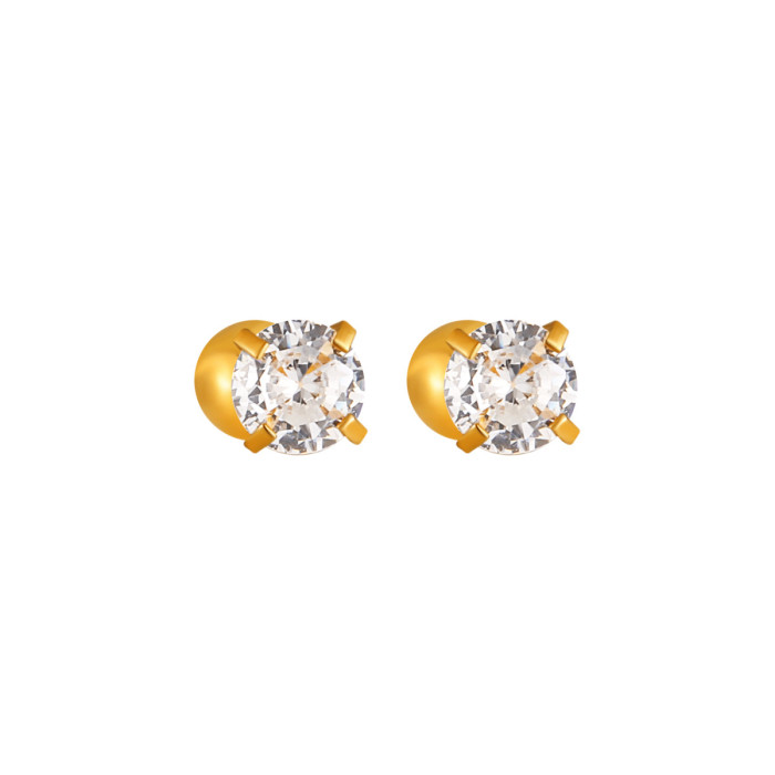 Titanium Steel Super Shiny Ins Style Mini Four-Prong Stone Ear Bone Stud for Women, Gold Screw Earrings, Sleep-Frie...