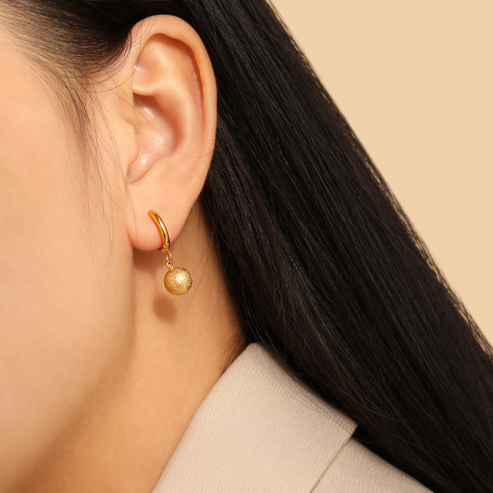 Simple Personality Solid Round Ball Circle Earrings 8mm Steel Beads Stainless Steel Ins Style Shiny High-end Earrings