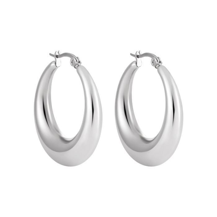INS Niche Minimalist Round Hoop Earrings for Women High-End Design Light Luxury Gold Titanium Steel Earrings
