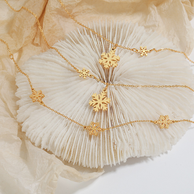 Korean Style New Ins Niche High-End Fashion Versatile Matte Double Snowflake Necklace Bracelet Women Titanium Steel Jewelry Set