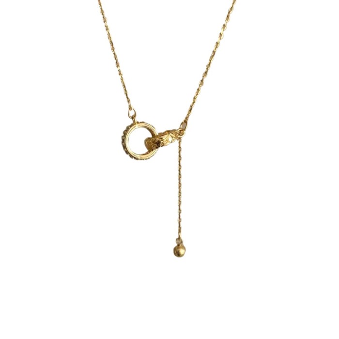 Tassel Chanel Style Stone Double Ring Single Bead Collarbone Chain Stainless Steel with Rhinestones Fashionable Exq...