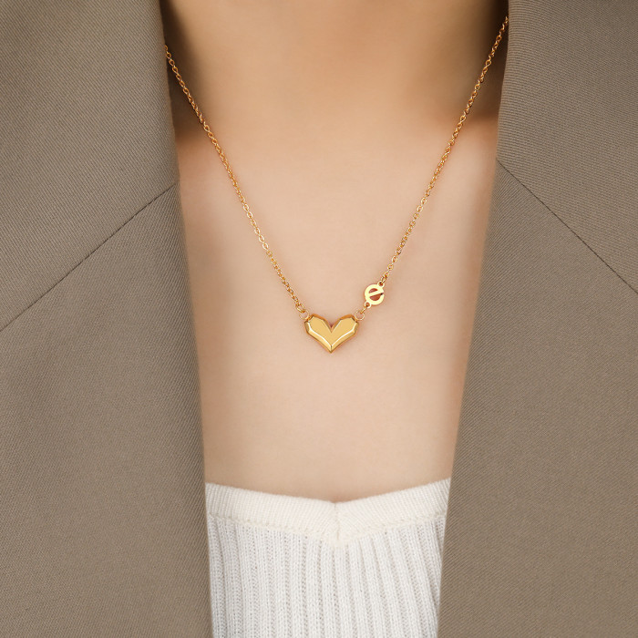 Korean Style New Heartfelt Love You Titanium Steel Necklace Women's Anklet Faceted Heart Love You Jewelry Set