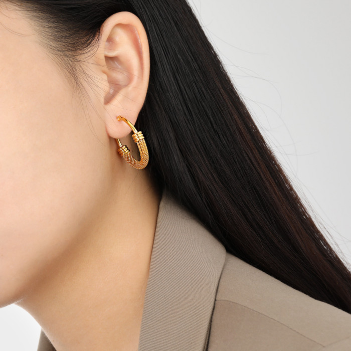 New Fashion Niche Circle Mesh Splicing Earrings for Women Elegant High-end Gold Plated Titanium Steel Light Luxury Ea...