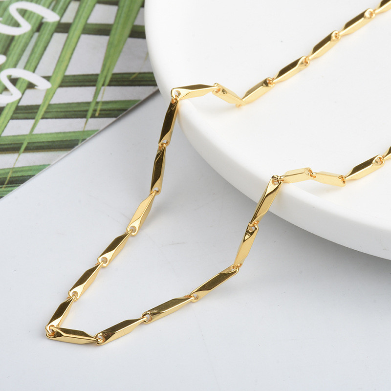 Trendy 18k Titanium Steel Non-Fading Ins Style Cold Wind Ling Shape Collarbone Chain Hip Hop Simple Light Luxury Bamboo Link Necklace for Women and Men