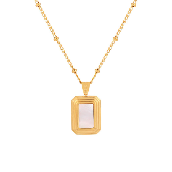 Cross-Border Niche INS Geometric Square Natural Stone Colorful Resin Beads Layered Titanium Steel Necklace Collarbone Chain
