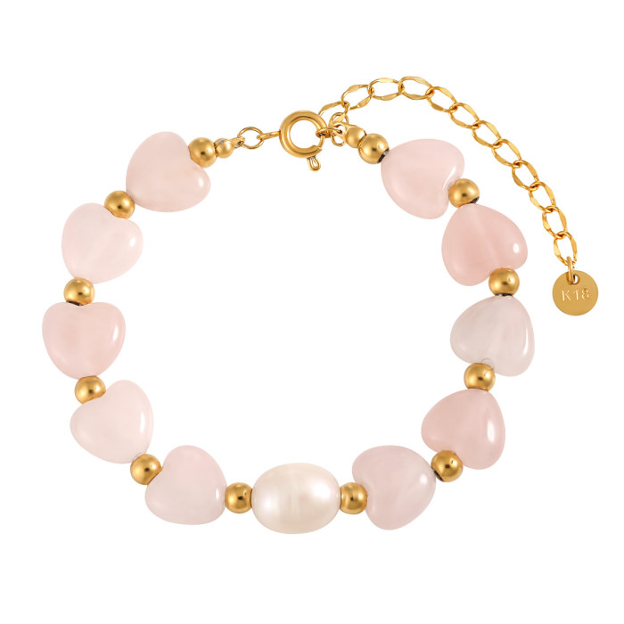 Natural Stone Rose Quartz Necklace for Women Fashion Handmade Beaded Elegant Titanium Steel Necklace High-end Niche Design Collarbone Chain