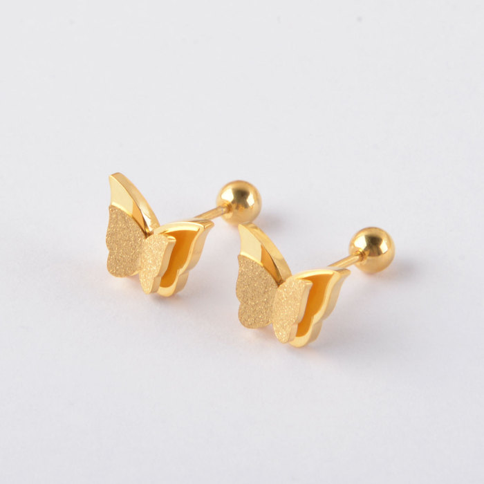 Fashion Versatile Gold Matte Four-Leaf Clover Earrings Titanium Steel Non-Fading Anti-Lost Ear Bone Studs Elegant Light Luxury Earrings