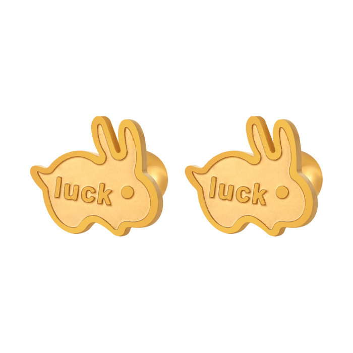 Korean Style Ins Niche Sweet Cute Matte LUCK Bunny Ear Bone Stud Women Fashion Personality Titanium Steel Earrings