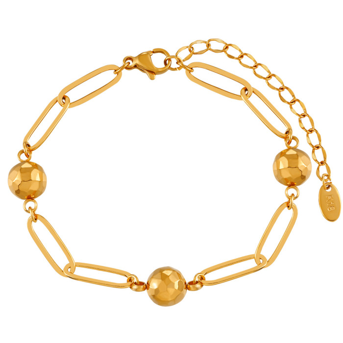 INS Style New Faceted Round Ball Bracelet for Women Fashionable High-end Titanium Steel Electroplated PVD Gold Jewelry
