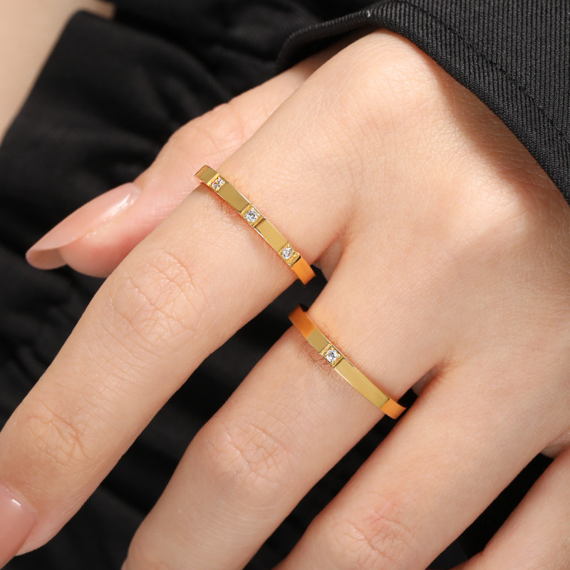 Korean Fashion New Titanium Steel 2mm Single Stone Ring Niche Design Personality Simple Three Stone Ring