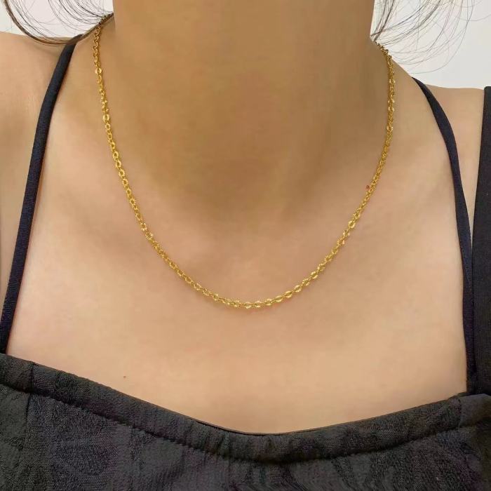 Sunflower Chain Side Pressed Light Chain Electroplated 24K Gold Titanium Steel M Buckle Design Bare Chain Starry Sky Chain Bead Necklace