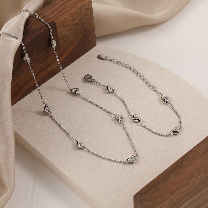 New Korean Style Ins Style Niche Eight-Pointed Star Heart Necklace for Women Titanium Steel Gold-Plated Heart-Shaped Bracelet Fashion Jewelry